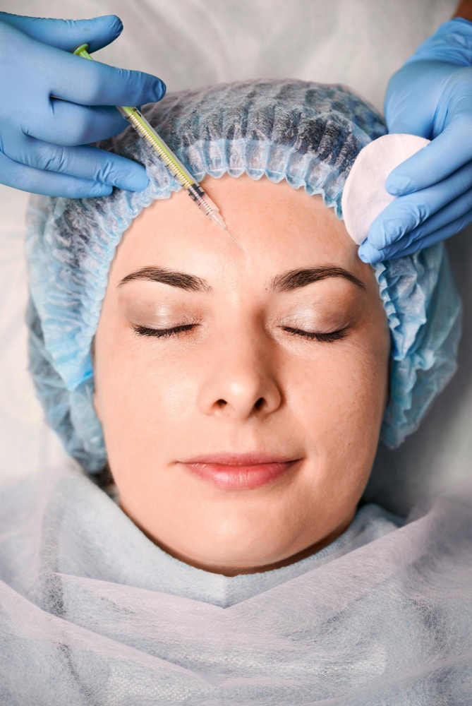 happy mature woman mesotherapy-injection-dermatology-office